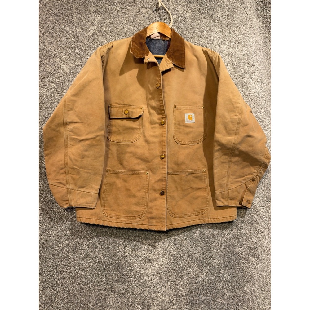 Carhartt Chore Coat Mens 48 Tan Duck Canvas Blanket Lined Work Jacket Vintage *